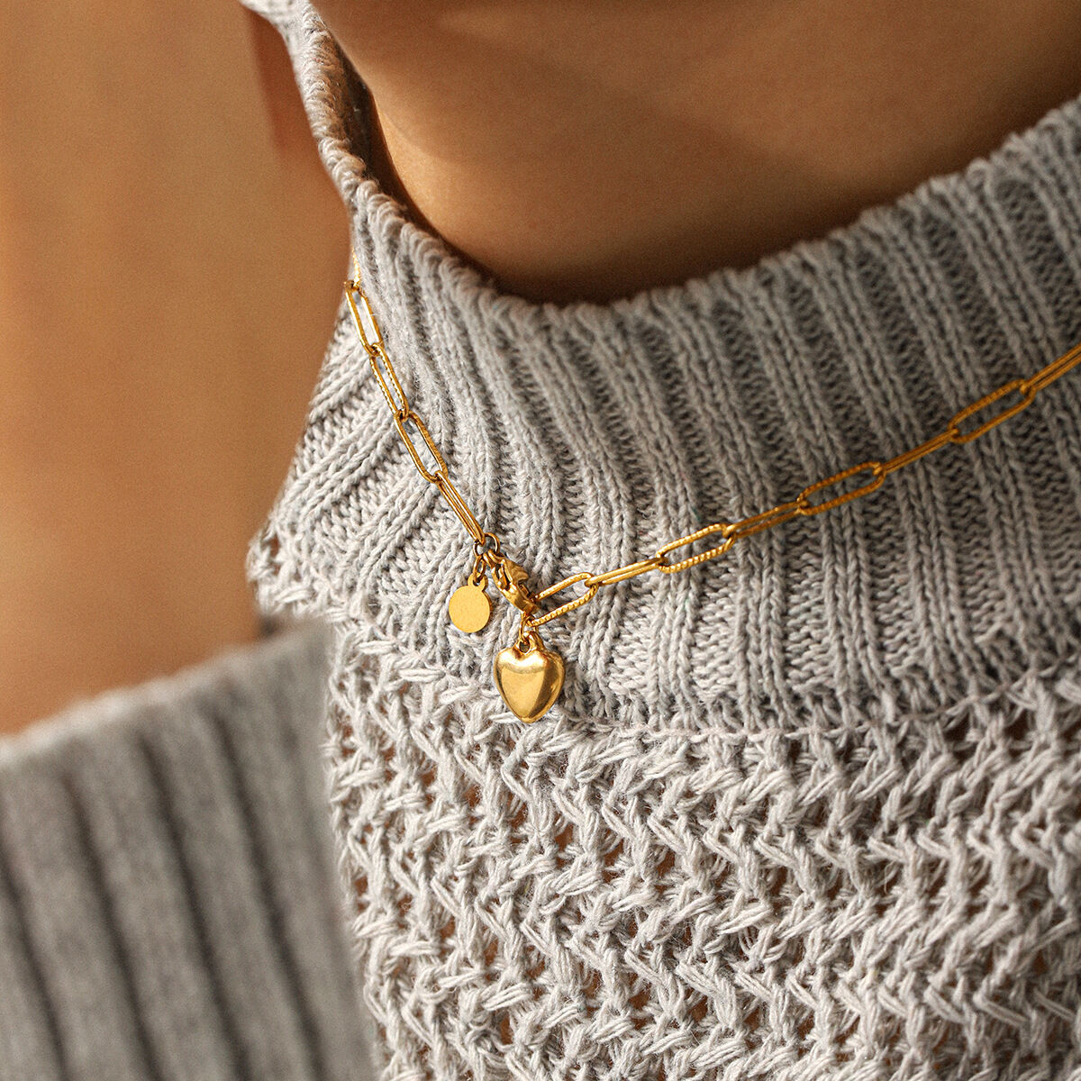 1 Piece Simple Heart Stainless Steel  Waterproof Anti - Tarnish  Gold Color Women's Pendant Necklaces h5 Picture4