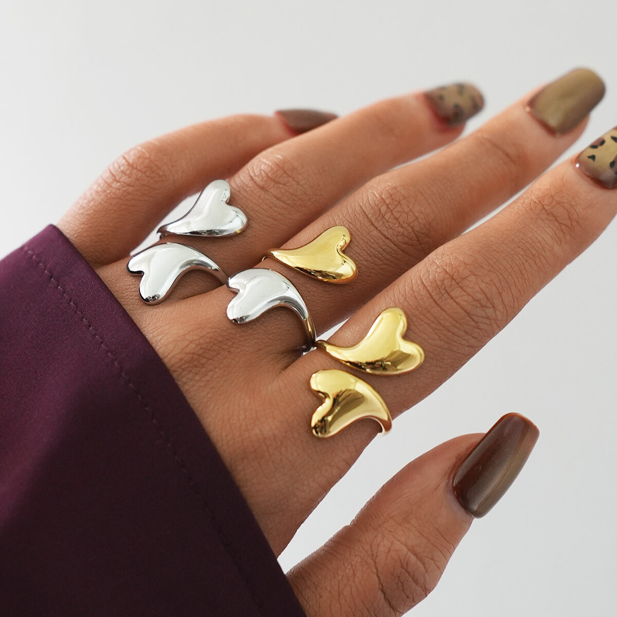 1 Piece Heart Waterproof Anti-Tarnish  Stainless Steel   Gold Color Women's Statement Rings