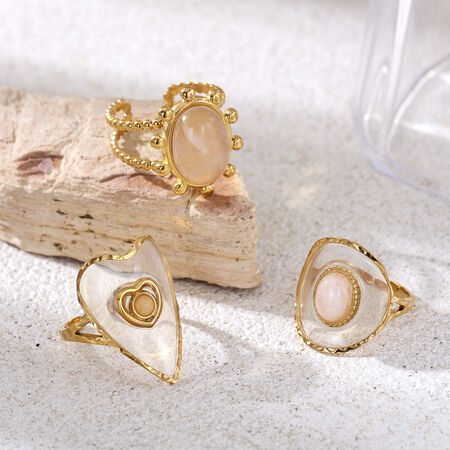 1 Piece Rose Quartz Gorgeous Stainless Steel Waterproof Women's Gemstone Rings 2
