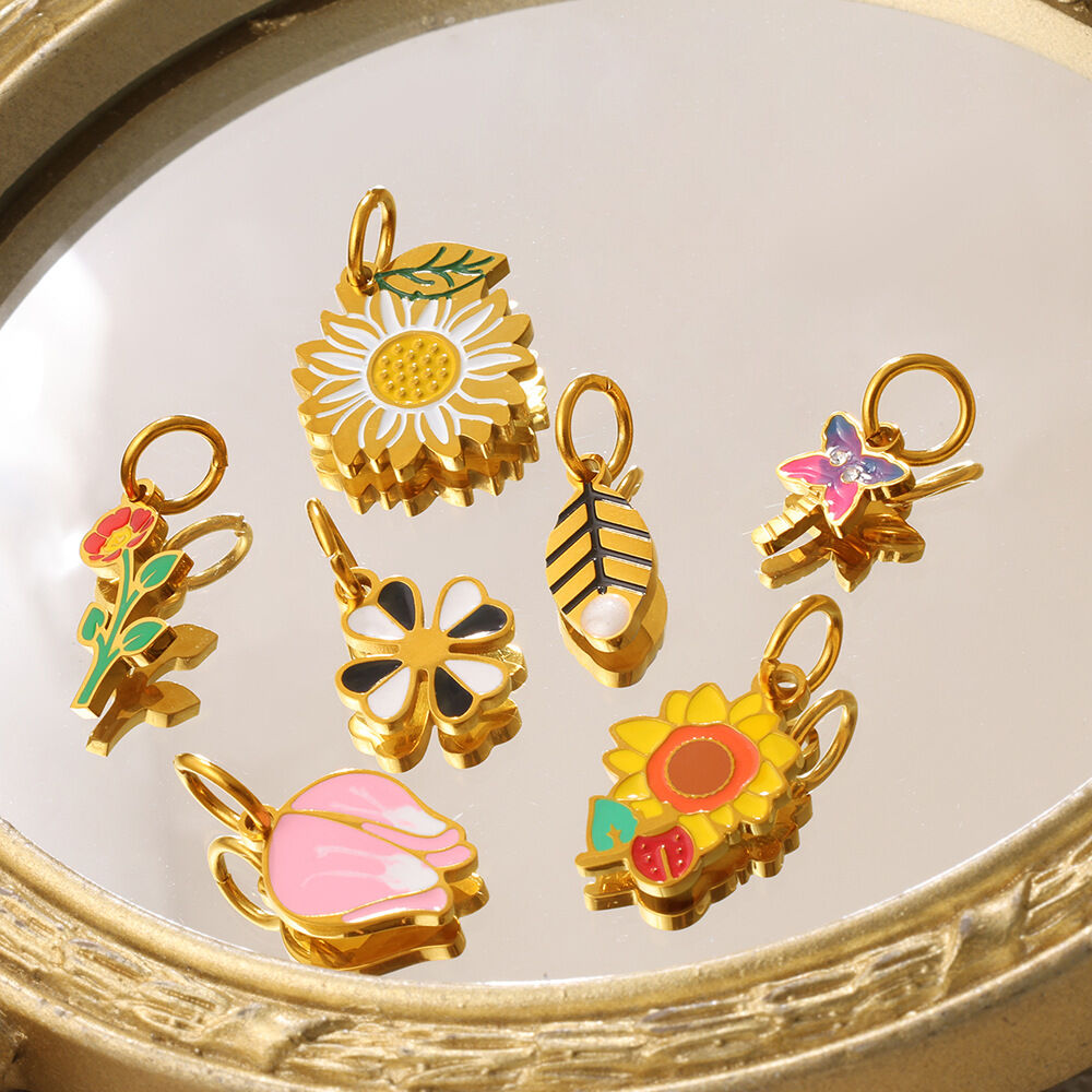 Natural Plant Stainless Steel Gold Color Waterproof&Anti-tarnish Women's Pendants Picture3