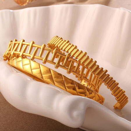 1 Piece Geometric Stainless Steel Waterproof Gold Color Cuff Bracelet 2