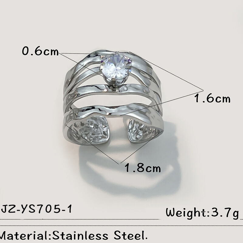 Anillo de acero inoxidable con circonitas cúbicas resistentes al agua de 1 pieza 