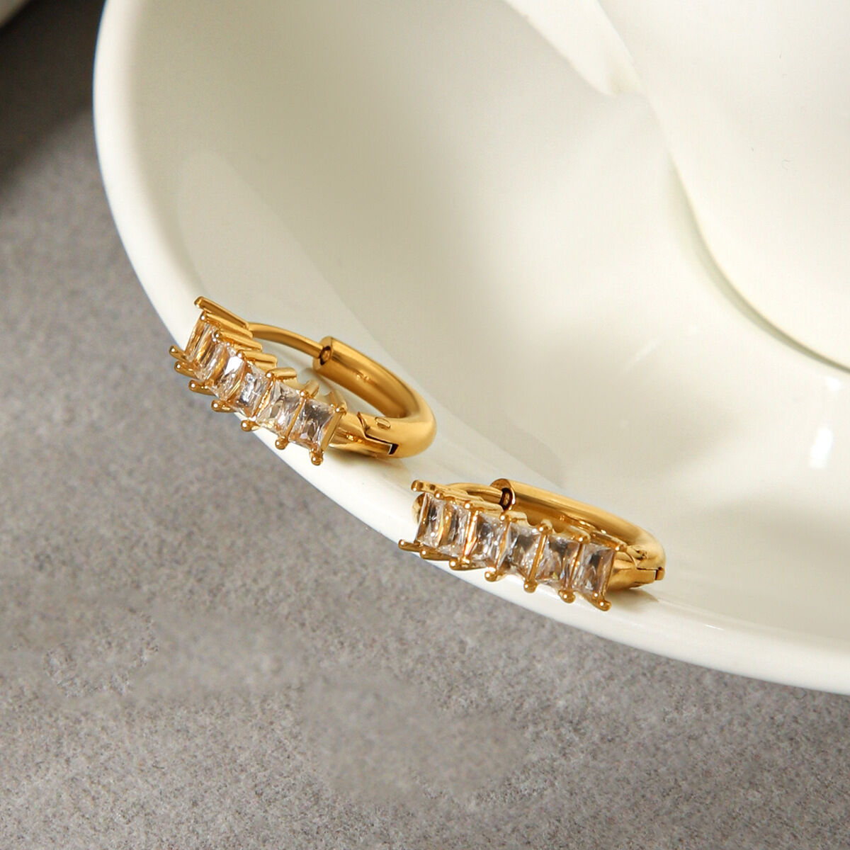 Circle Stainless Steel Waterproof Gold Color Zircon  Hoop Earrings