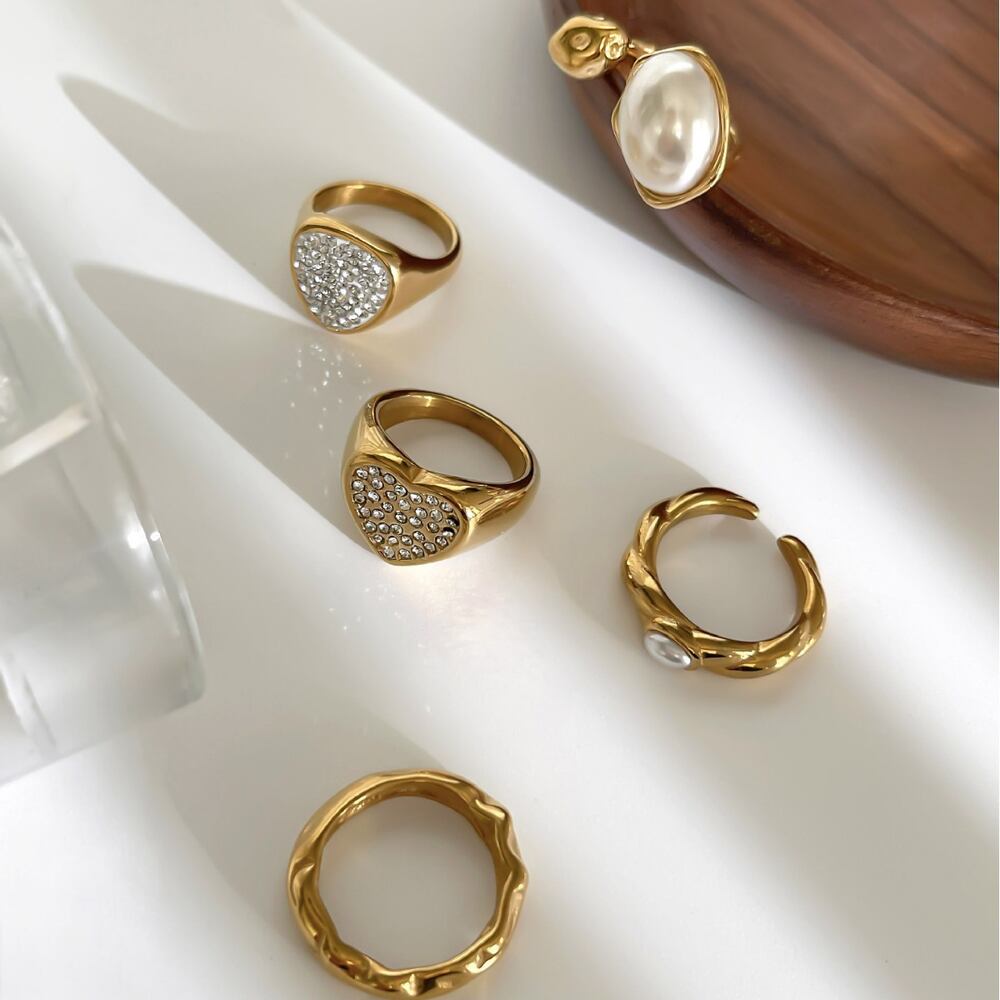 1 Piece Heart Imitation Pearl Gold Color Statement Ring h5Picture3