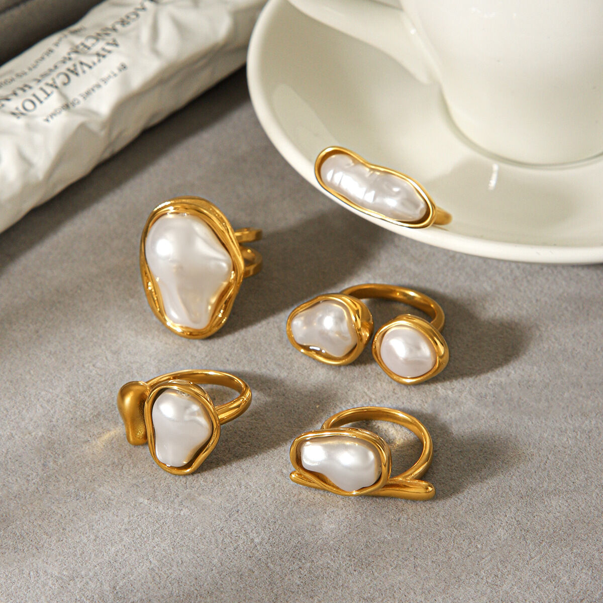 1 Piece Luxurious  Droplet Irregular Shape Stainless Steel Waterproof  Gold Color  Statement Rings Picture5