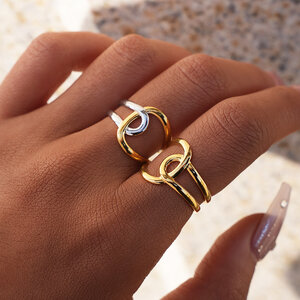 Simple Series Daily Irregular Shape Stainless Steel Waterproof Gold Color Statement Rings h5 Picture6