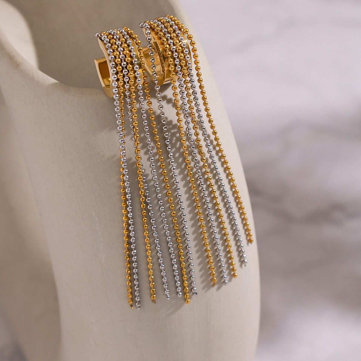1 Pair Sexy Tassel Stainless Steel Waterproof Gold Color Dangle Earrings h5 Picture5