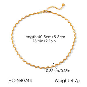 Collar y pulsera de cadena de acero inoxidable con forma de onda, resistente al agua, color dorado h5 Imagen2
