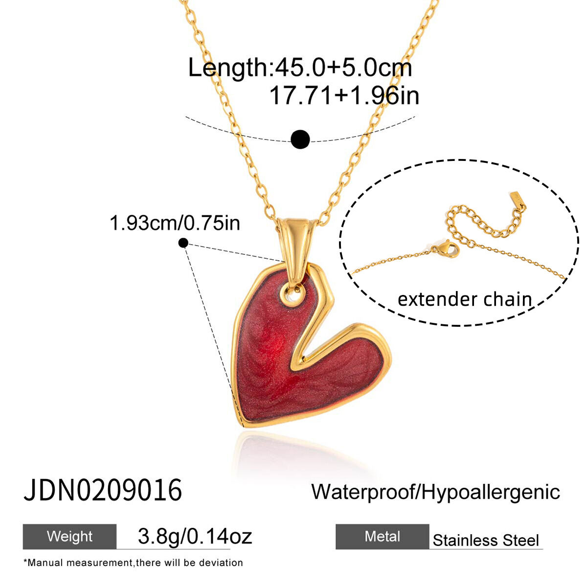 1 Piece Versatile Red Heart Stainless Steel Waterproof Gold Color Women's Pendant Necklaces h5 Picture2