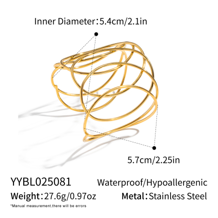 Bracciale rigido impermeabile color oro in acciaio inossidabile intrecciato a cerchio, 1 pezzo
