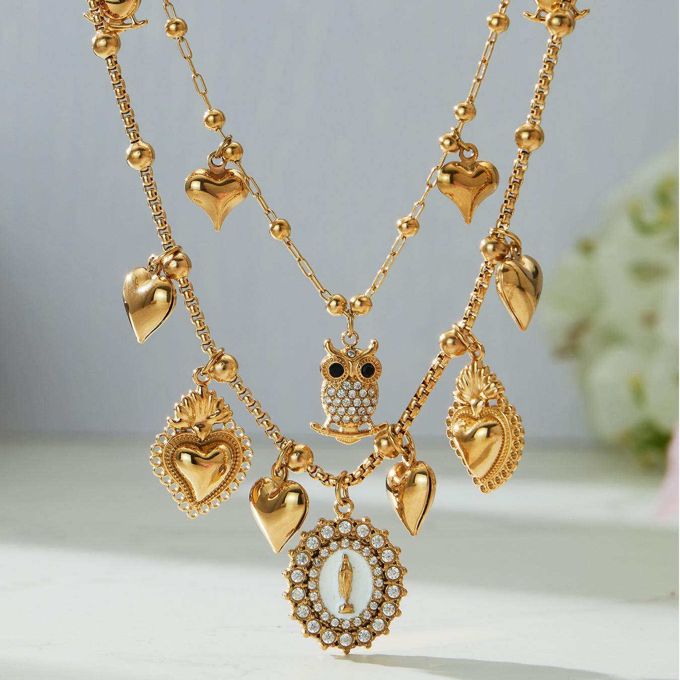 1 Piece Retro Madonna Stainless Steel Waterproof Gold Color Zircon Women's Pendant Necklaces