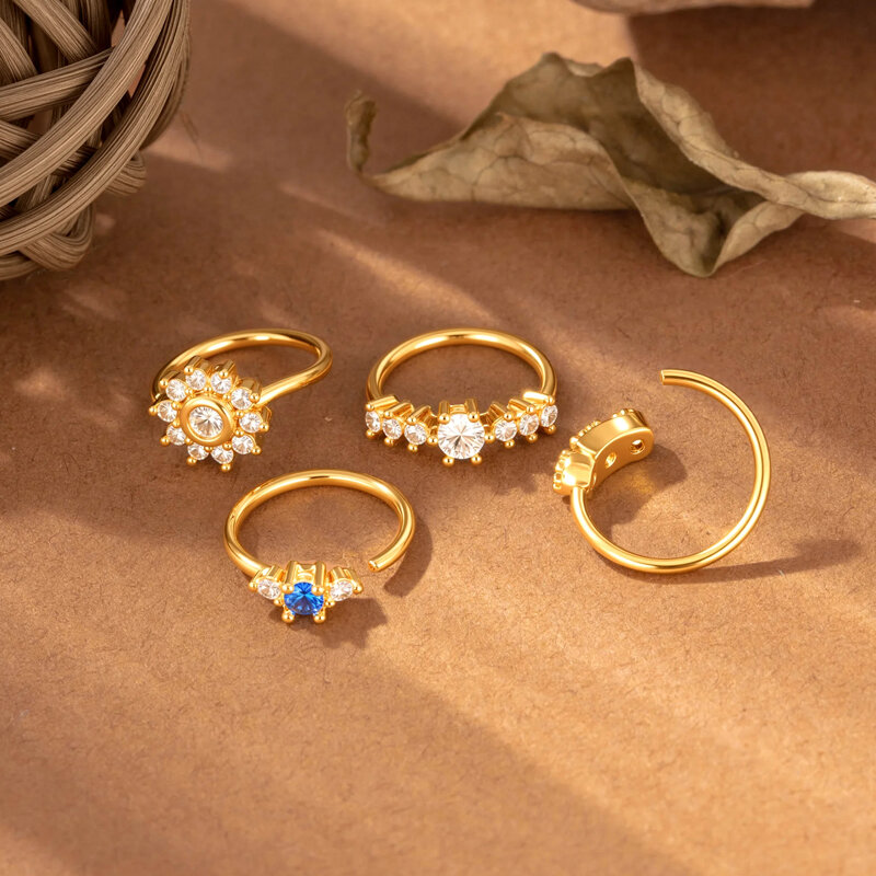 Piercing de nez pour femme en forme de cœur avec fleur brillante et zircon couleur cuivre doré Image4
