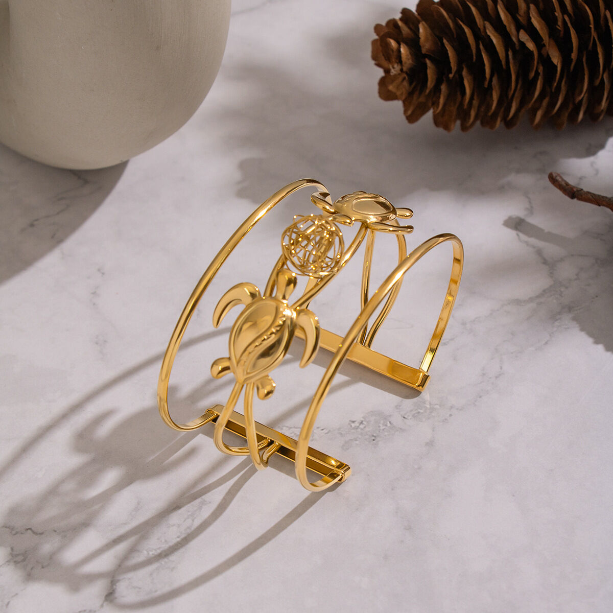 1 Piece Turtle Stainless Steel Waterproof Gold Color Cuff Bracelet Picture3