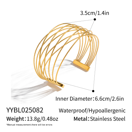 Bracciale rigido impermeabile color oro in acciaio inossidabile intrecciato a cerchio, 1 pezzo