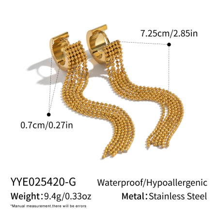 1 paio di orecchini pendenti sexy con nappe in acciaio inossidabile, impermeabili, color oro