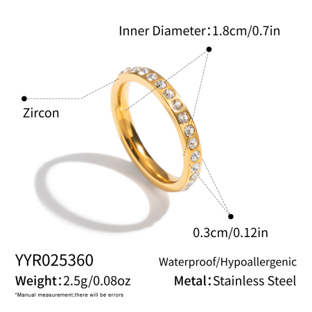 1 anello in acciaio inossidabile impermeabile color oro con zirconi