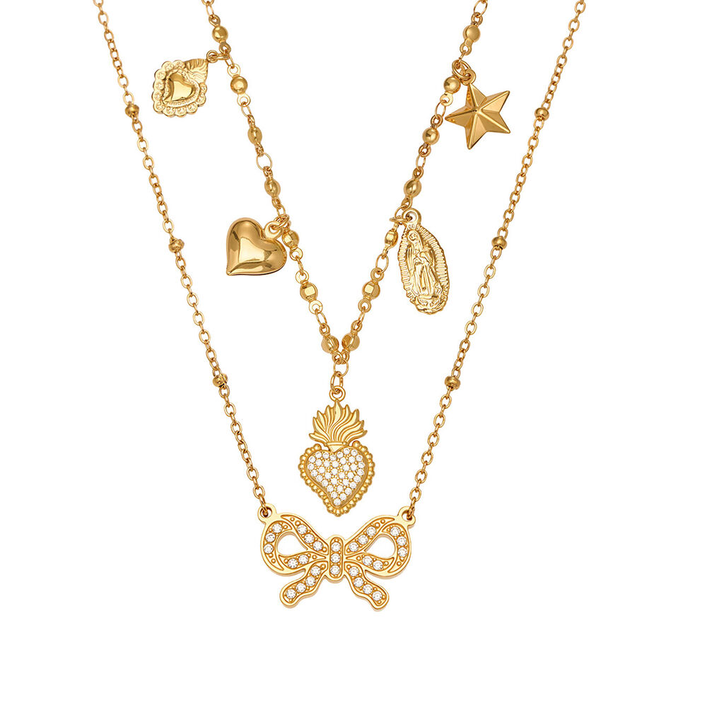 1 Piece Romantic Heart Bow Knot Stainless Steel Waterproof Zircon Women's Pendant Necklaces h5Picture6