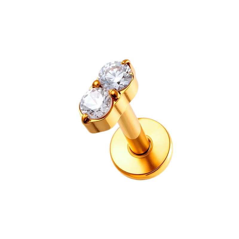 Double Round Titanium Alloy Gold Color Zircon Women's Piercing Earrings