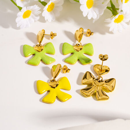 Sweet Cute Bow Knot Stainless Steel Waterproof&Anti-tarnish Gold Color Women's Drop Earrings
