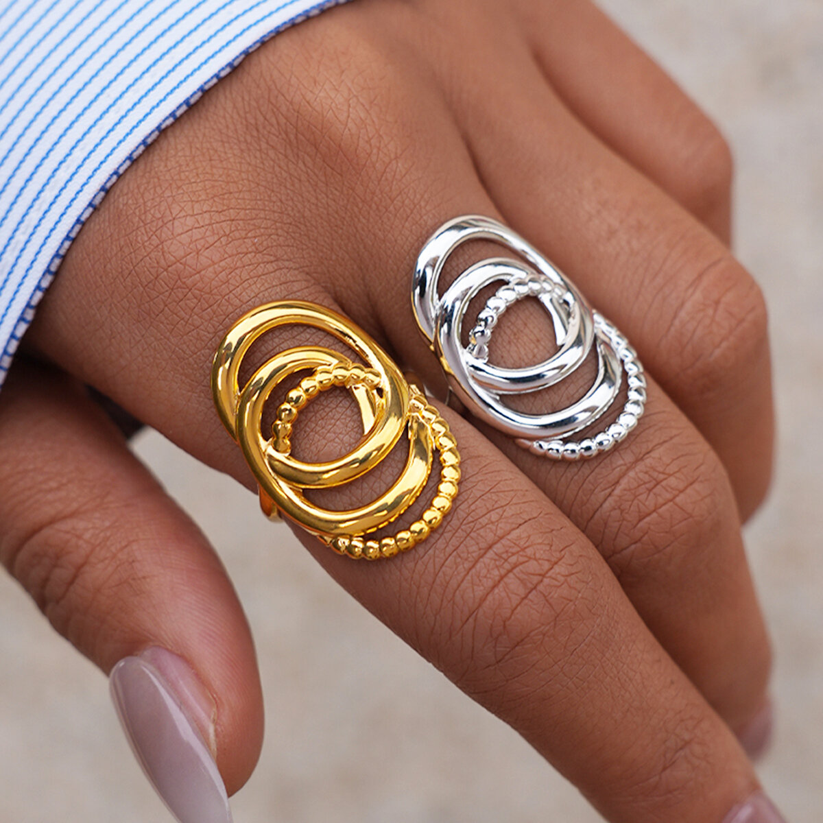 Simple Series Daily Irregular Shape Stainless Steel Waterproof   Gold Color  Statement Rings Picture4