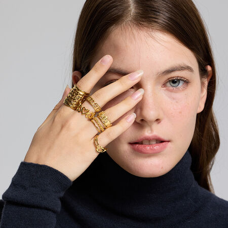 1 Piece Daily Heart Patchwork Stainless Steel Waterproof Anti - Tarnish Gold Color Statement Rings