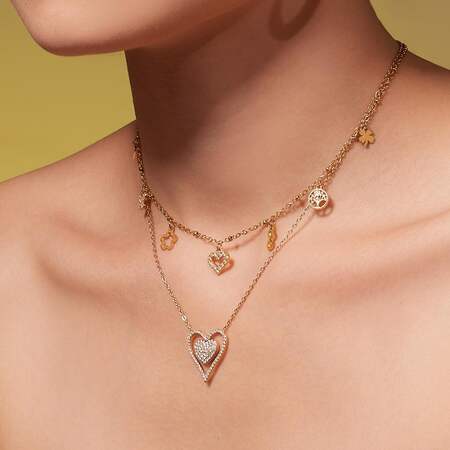 1 Piece Exquisite Heart Stainless Steel Waterproof Gold Color Zircon Women's Pendant Necklaces