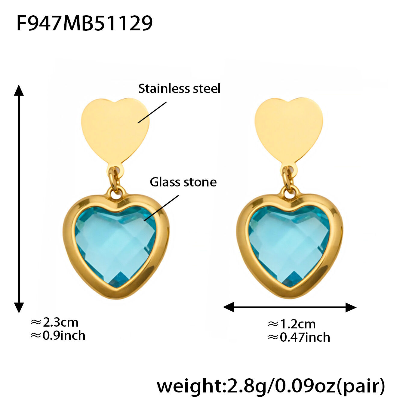 F947 - Lake Blue Faceted Stone With Gold Earrings Picture15
