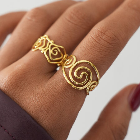 1 Piece Simple Waterproof Anti-Tarnish Stainless Steel Gold Color Statement Rings