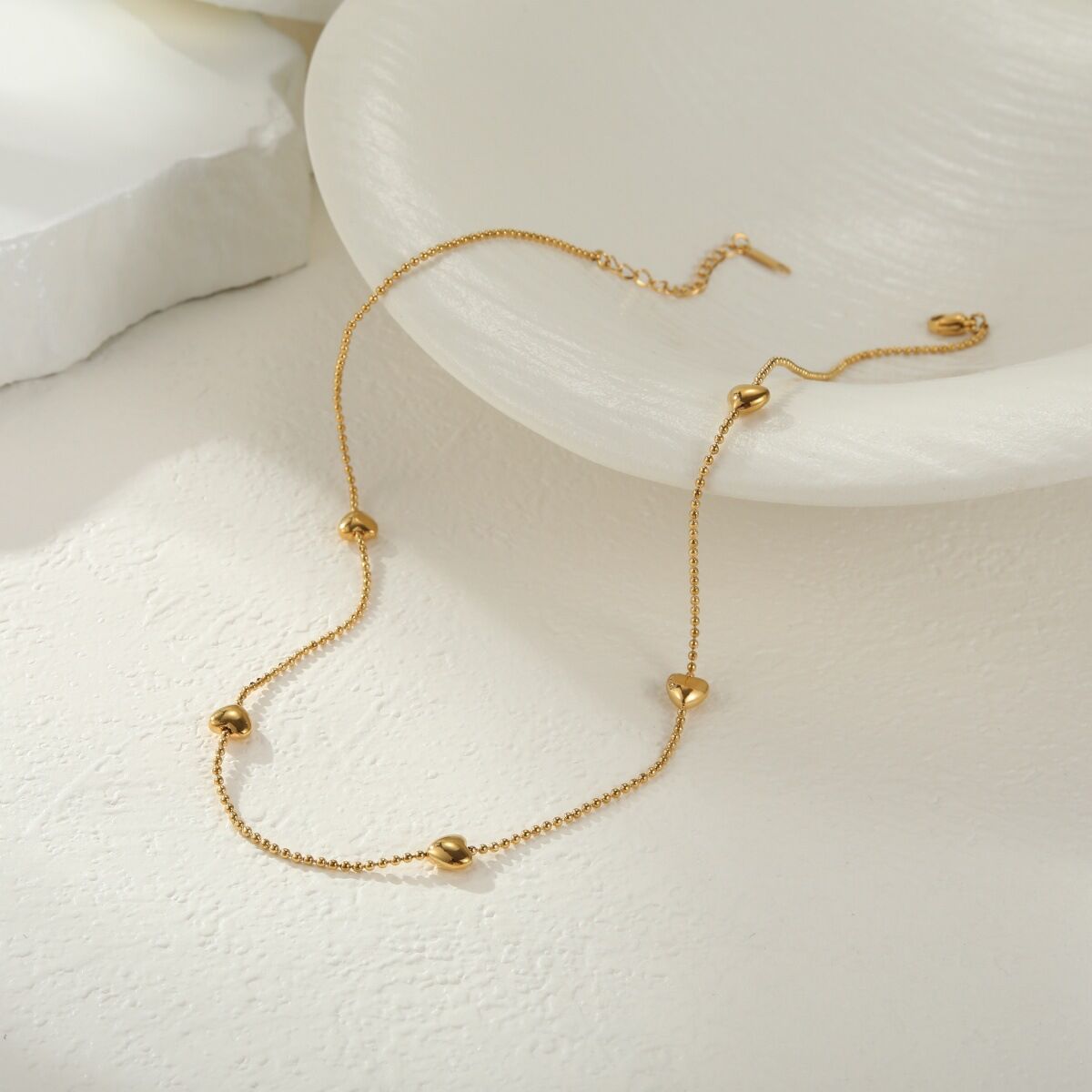 Modern Heart Beads Chain Stainless Steel Waterproof Anti - Tarnish Gold Color Women's Long Necklaces h5 Picture3