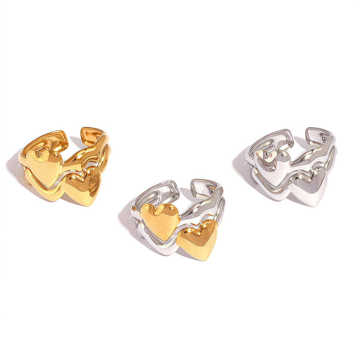 1 Stück Herzförmiger, wasserdichter, anlaufbeständiger Edelstahlring in Goldfarbe, minimalistisches Design für Damen Bild7