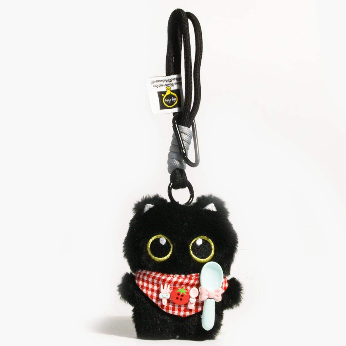 Breloques de sac en tissu pour femme, motif chat noir mignon 2