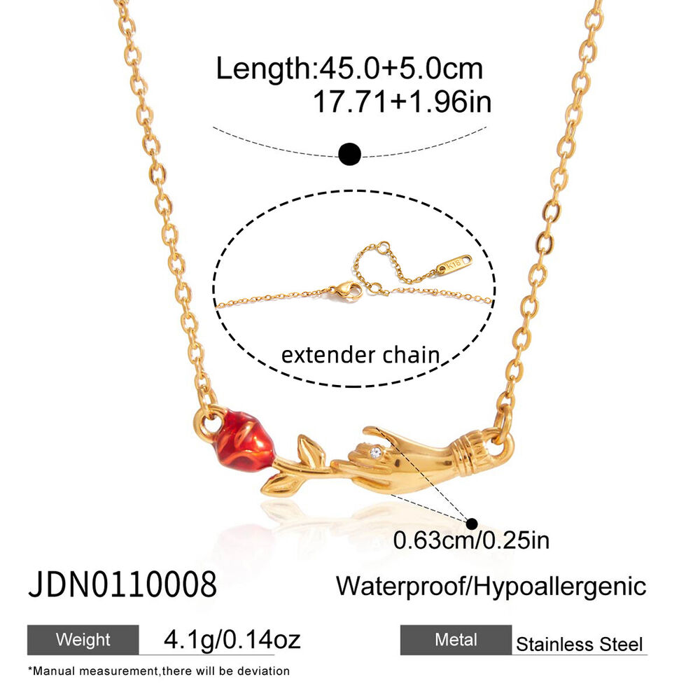 1 Piece Romantic Hand&Rose Stainless Steel Waterproof Gold Color Women's Pendant Necklaces h5Picture2