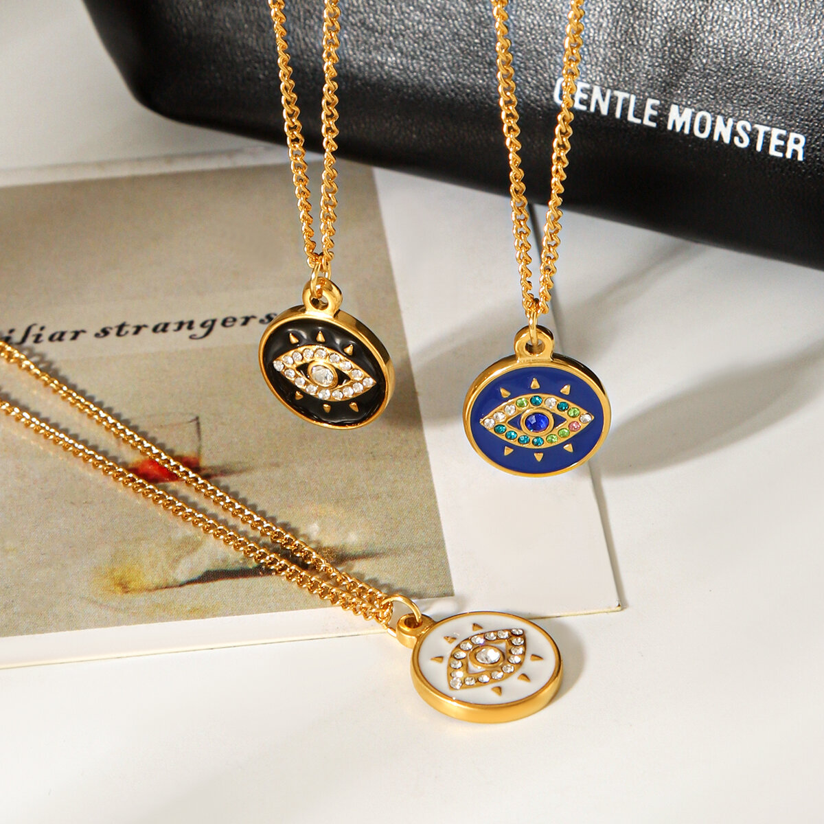 Simple  Daily Devil's Eye Circle Stainless Steel Waterproof   Gold Color  Zircon Women's Pendant Necklaces h5 Picture4