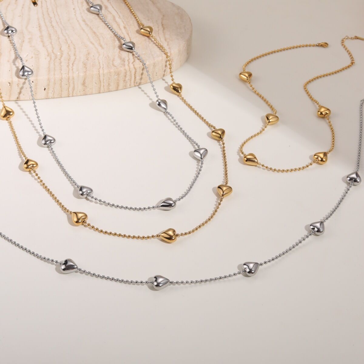 Simple Heart Chain Stainless Steel Waterproof Anti - Tarnish Gold Color Women's Long Necklaces 2