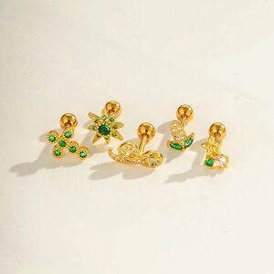 Green Zircon Snake Copper Gold Color Women's Piercing Earrings h5 Picture4