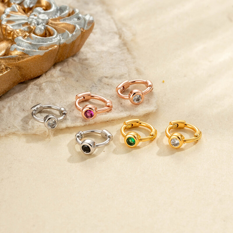 Boucles d'oreilles créoles légères pour femmes, couleur cuivre doré, avec zircon.