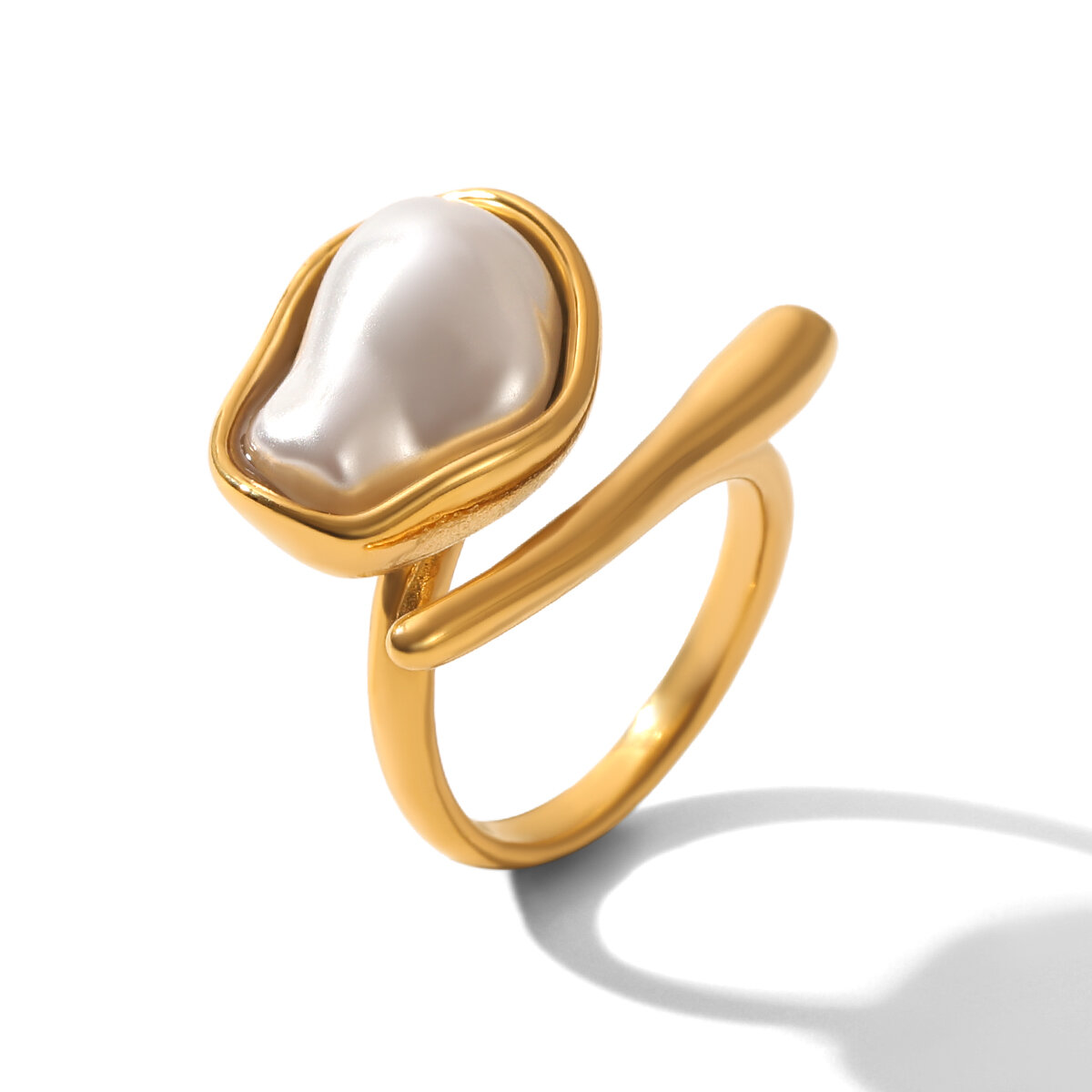 1 Piece Luxurious  Droplet Irregular Shape Stainless Steel Waterproof  Gold Color  Statement Rings 