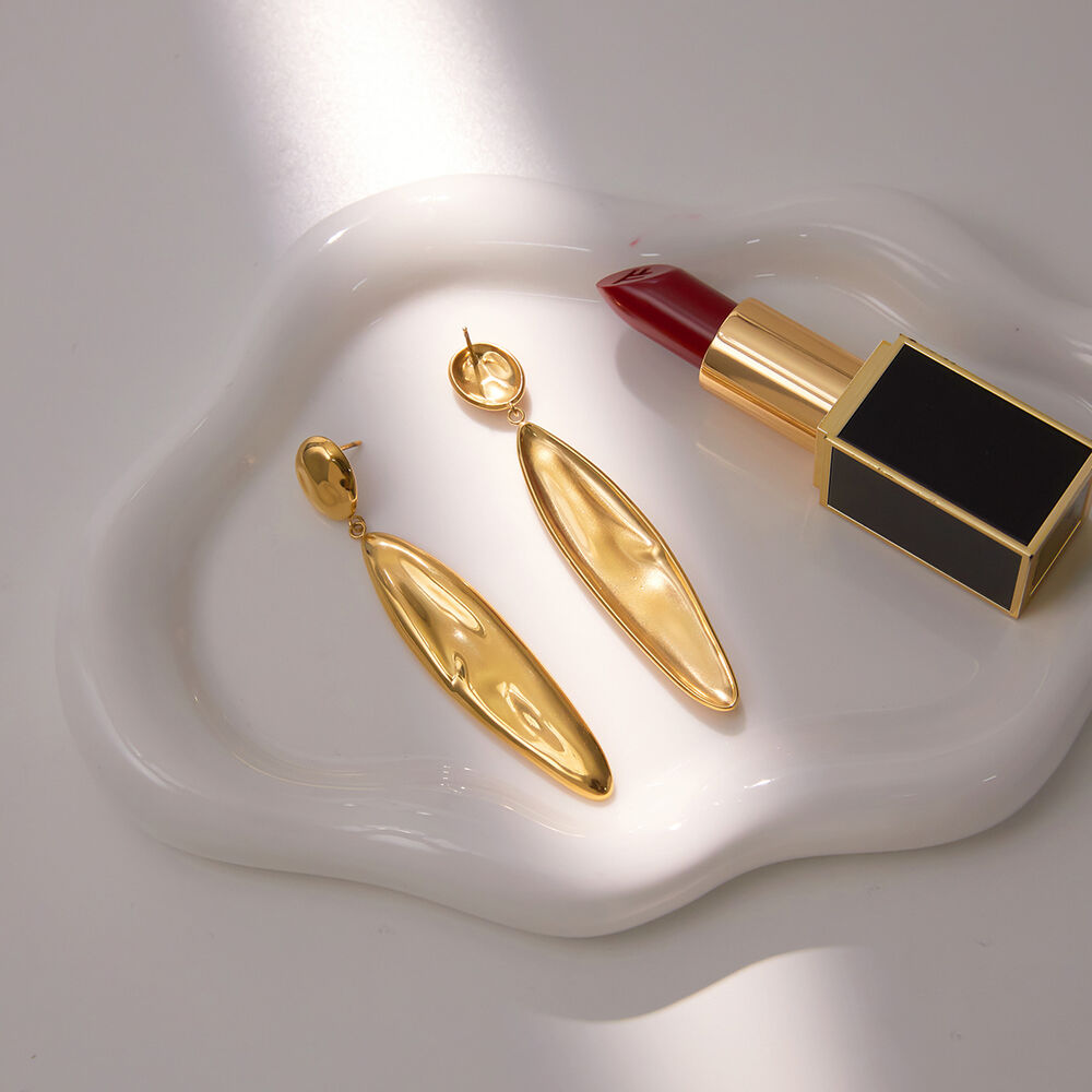 1 Pair Statement Solid Color Oval Stainless Steel Waterproof Gold Color Women's Dangle Earrings h5Picture5