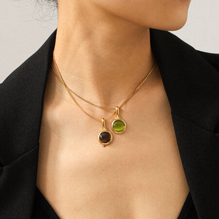 Simple Circle Stainless Steel Waterproof Anti - Tarnish Natural Stone Women's Pendant Necklaces