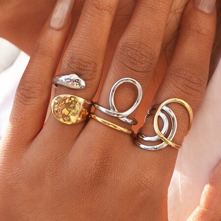 1 Piece Daily Irregular Shape Waterproof Anti-Tarnish Stainless Steel Gold Color Statement Rings 2