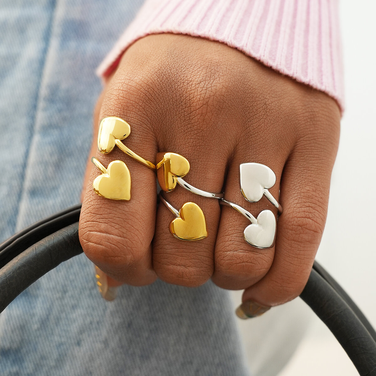 1 Stück Niedlicher Herzring aus Edelstahl, wasserdicht, goldfarben, Damen-Statement-Ring Bild6