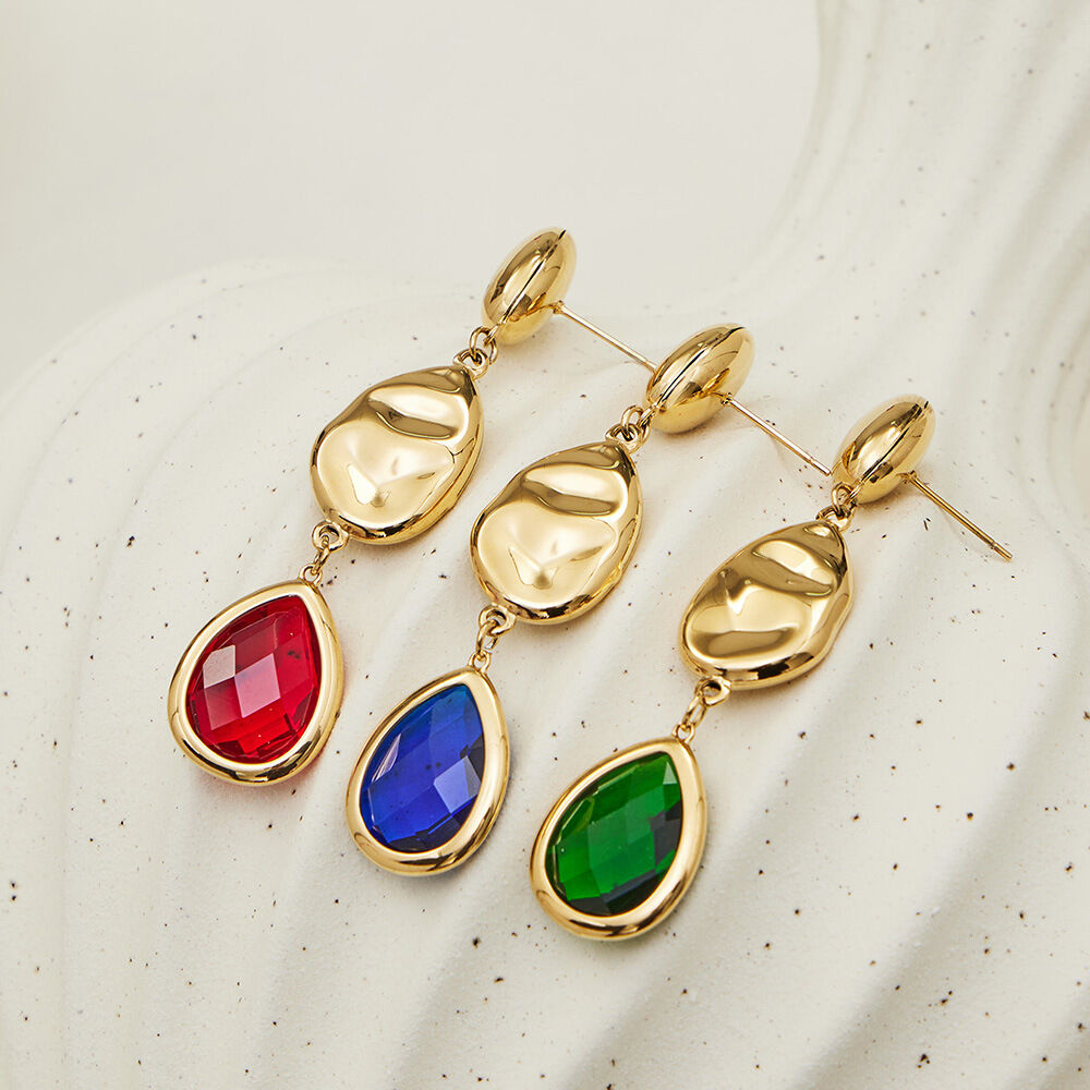 1 Pair Elegant Droplet Glass Stainless Steel Waterproof Gold Color Women's Drop Earrings h5 Picture4