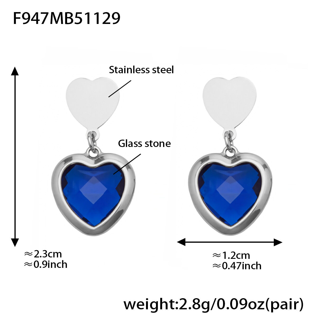 F947 - Blue Faceted Stone Steel Earrings Picture20
