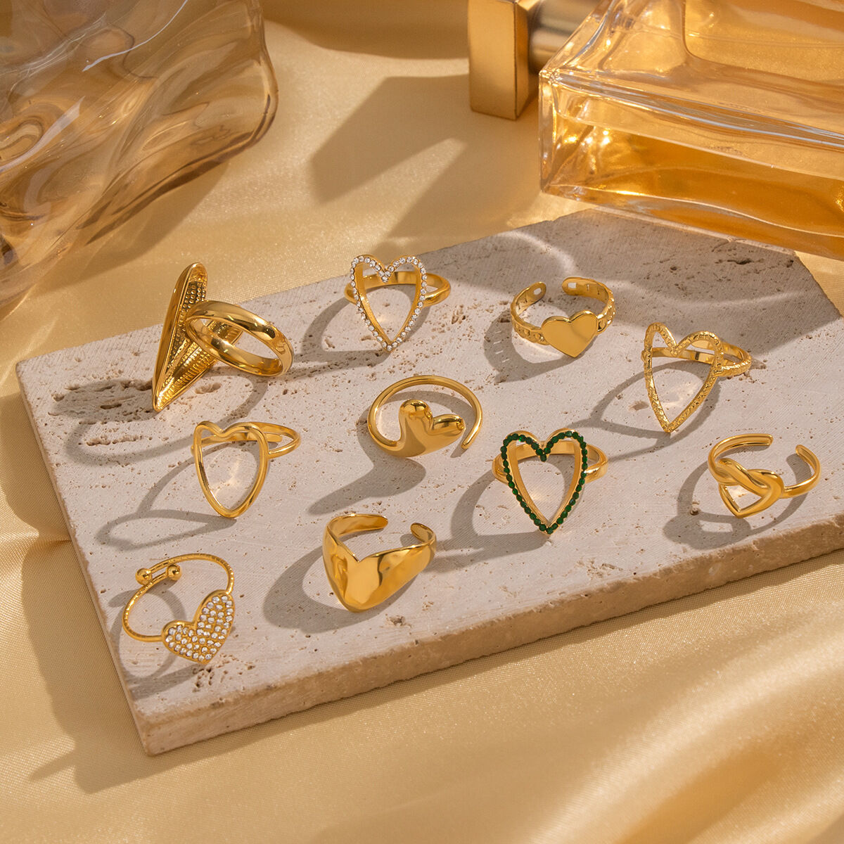 1 Piece Heart Stainless Steel Waterproof Gold Color Statement Ring Picture2