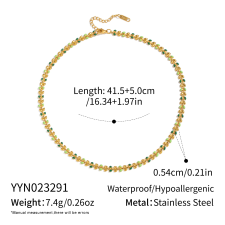 Collana con catena color oro impermeabile in acciaio inossidabile con foglia smaltata da 1 pezzo