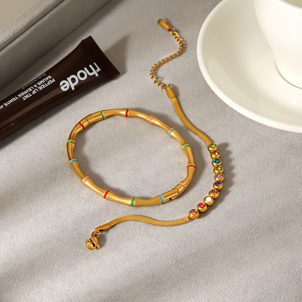 1 Piece Simple Series Daily Plant Stainless Steel Waterproof   Gold Color  Zircon Women's Bangles