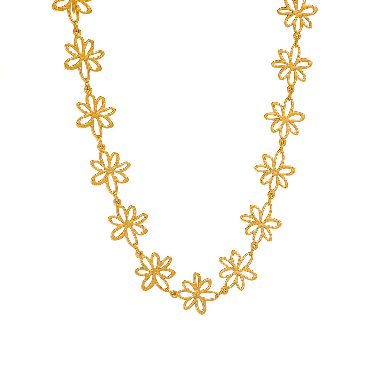 Halsketten-Sets für Damen, aus gehämmertem Edelstahl mit Blumenmotiv, wasserfest und anlaufgeschützt, goldfarben. h5 