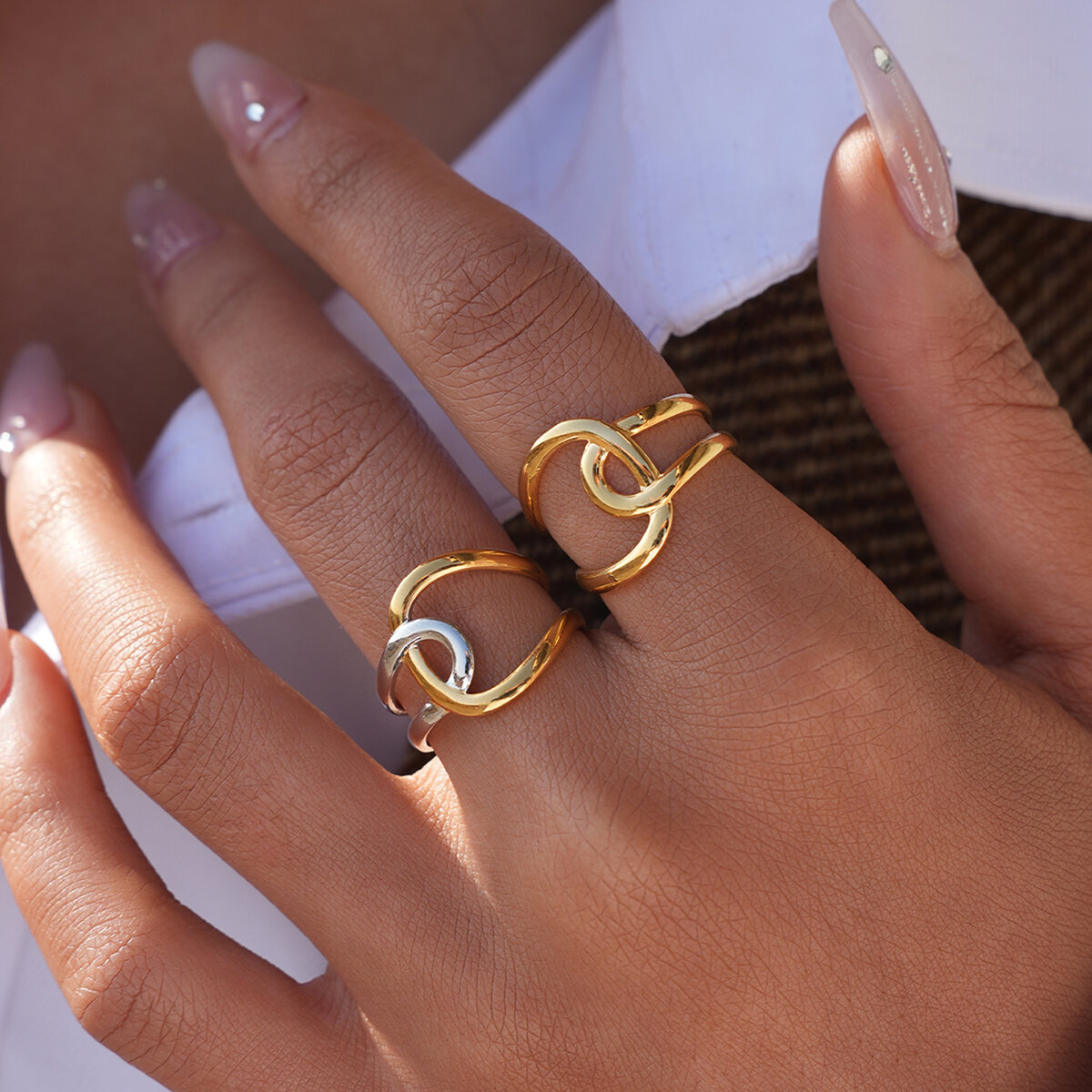 Simple Series Daily Irregular Shape Stainless Steel Waterproof Gold Color Statement Rings h5 Picture4