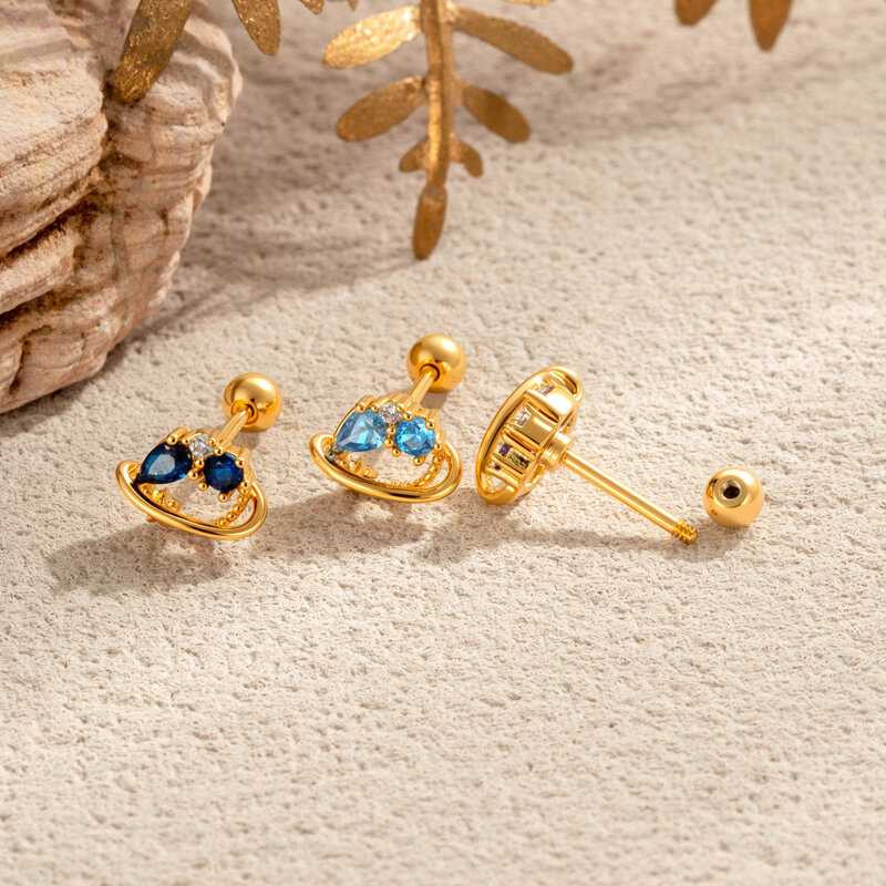 Irregular Copper Gold Color Zircon Waterproof&Anti-tarnish Women's Piercing Earrings Picture3