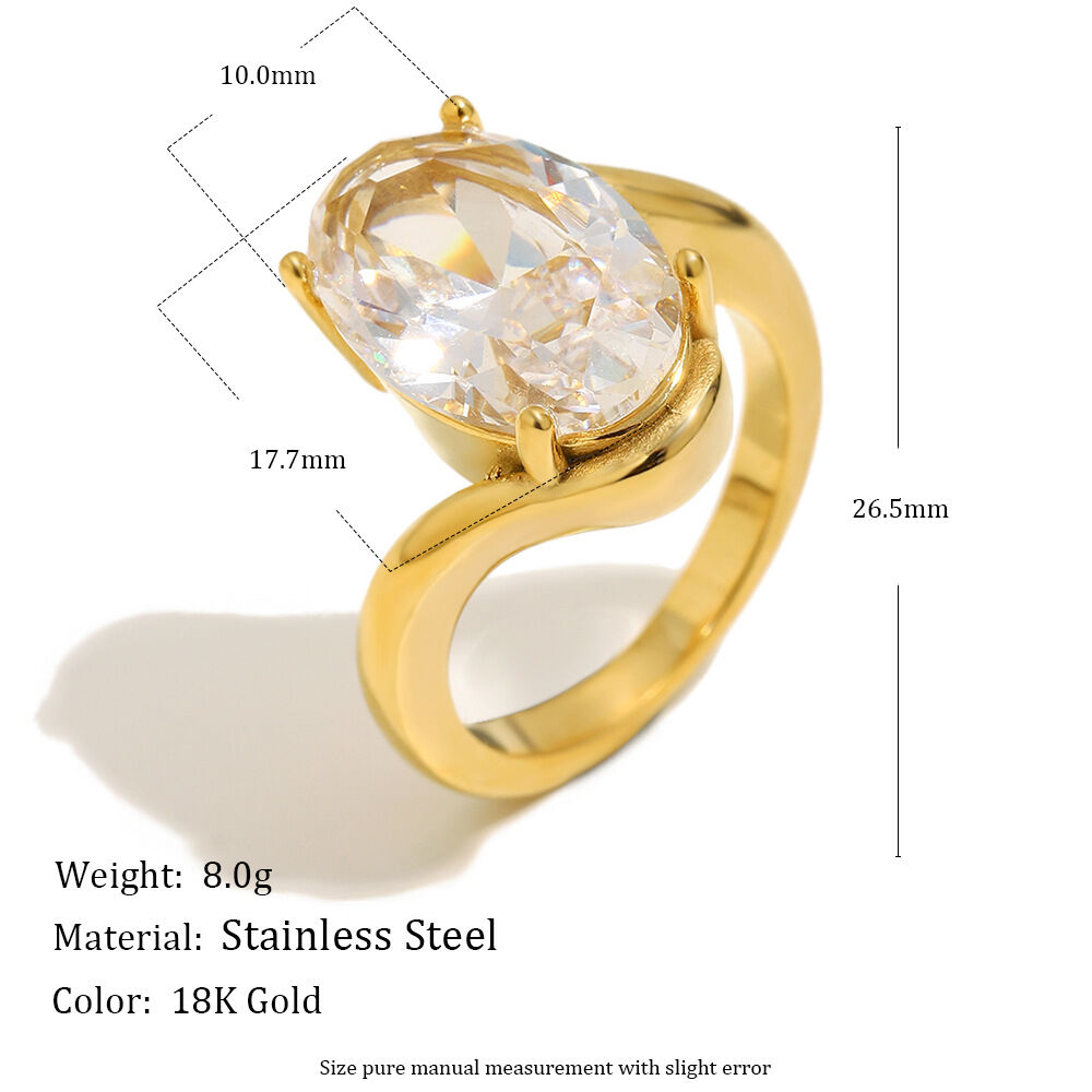 Oval Zircon Ring - Gold/Number 6 